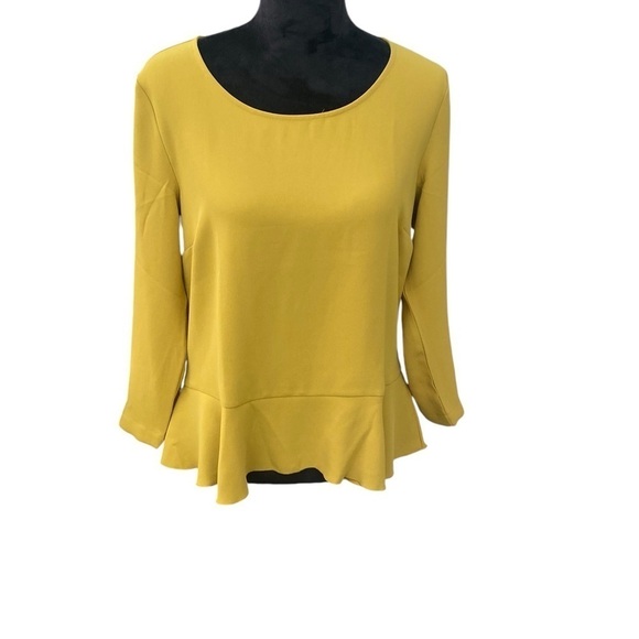 Ann Taylor Ladies Blouse Mustard 3/4” Length Pull Over Peplum Ruffle Size‎ M NWT - Picture 6 of 14